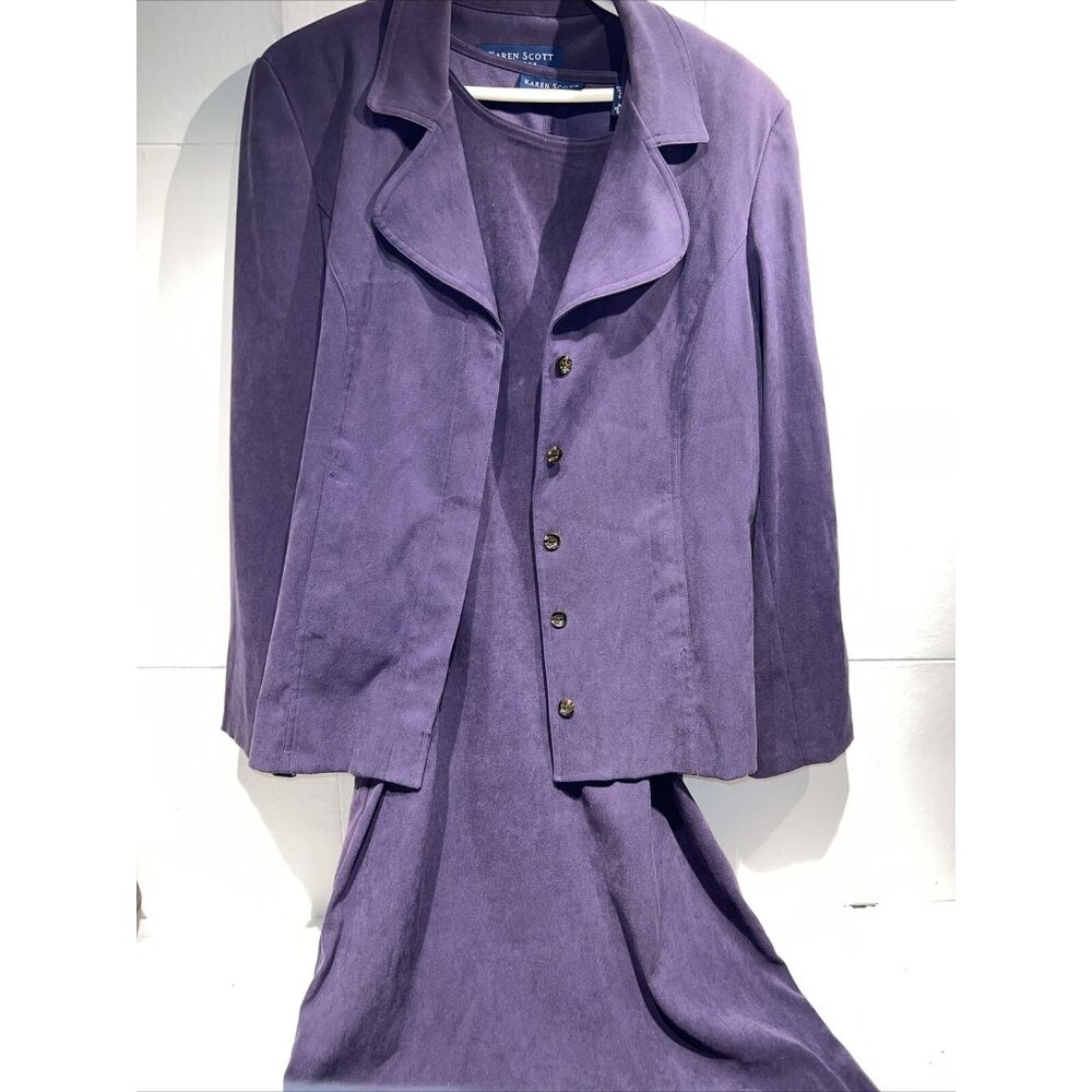 Karen Scott Stretch Dress (small)Purple‎ With A Matching Jacket Blazer 14